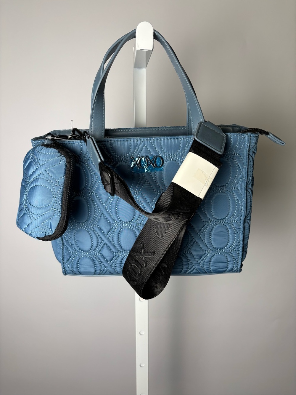 XOXO Blue Quilted Shoulder Tote with Detachable Black Strap